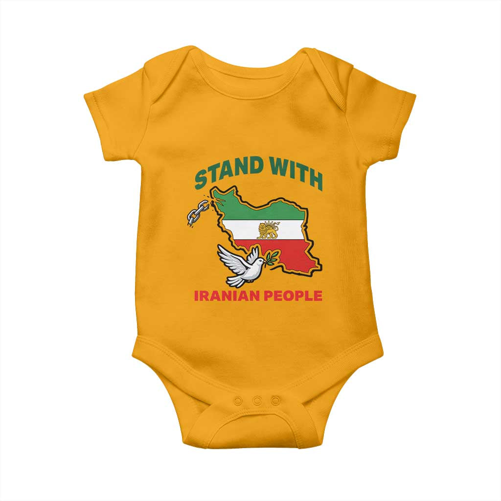 Stand With Iranian People Peace Dove Baby Onesie Iran Map Flag Freedom Human Rights Support TS02 Gold Print Your Wear