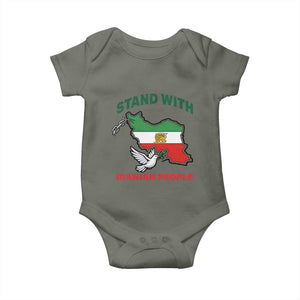 Stand With Iranian People Peace Dove Baby Onesie Iran Map Flag Freedom Human Rights Support TS02 Military Green Print Your Wear