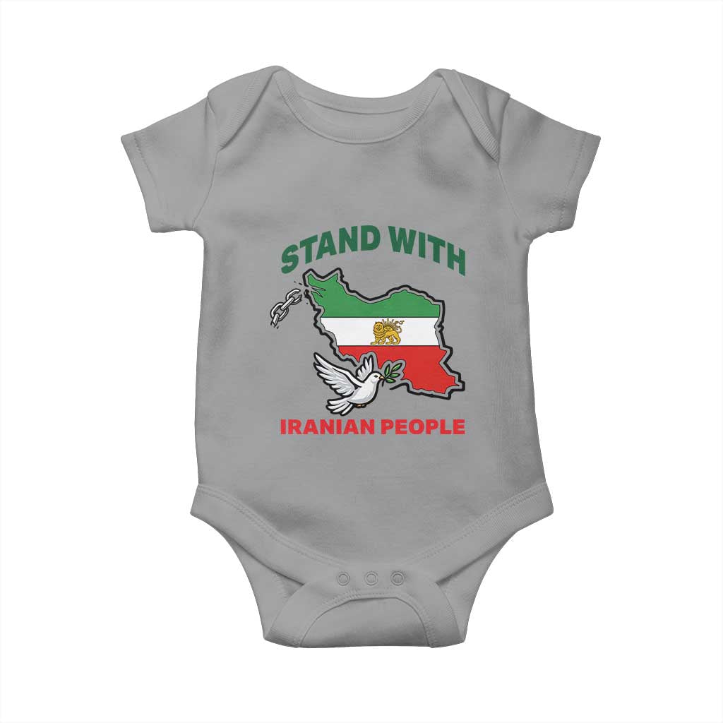 Stand With Iranian People Peace Dove Baby Onesie Iran Map Flag Freedom Human Rights Support TS02 Sport Gray Print Your Wear