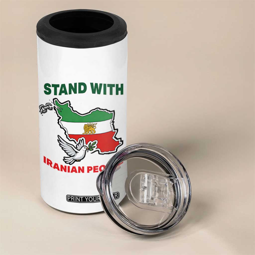 Stand With Iranian People Peace Dove 4 in 1 Can Cooler Tumbler Iran Map Flag Freedom Human Rights Support TS02 Print Your Wear