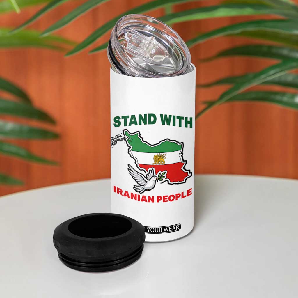 Stand With Iranian People Peace Dove 4 in 1 Can Cooler Tumbler Iran Map Flag Freedom Human Rights Support TS02 Print Your Wear