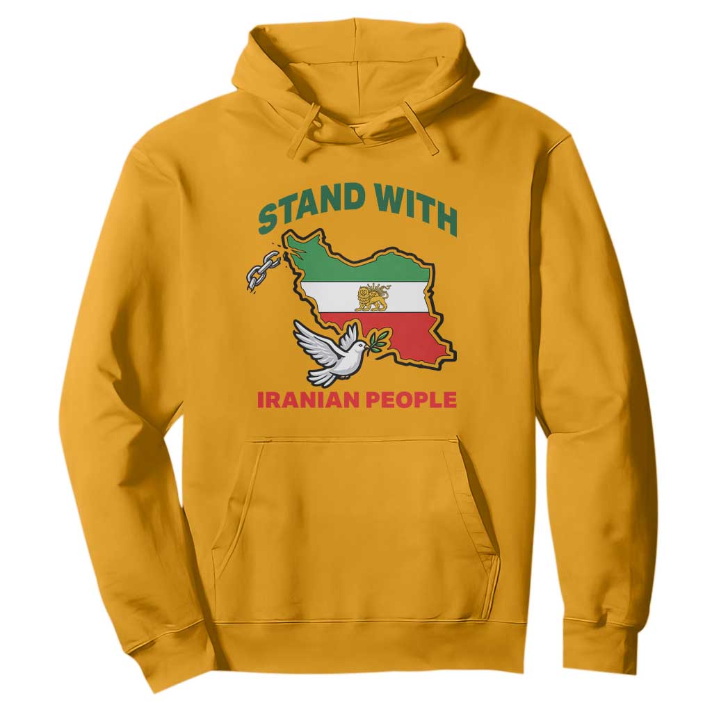 Stand With Iranian People Peace Dove Hoodie Iran Map Flag Freedom Human Rights Support TS02 Gold Print Your Wear