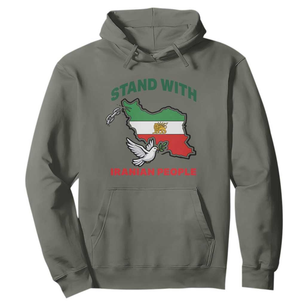 Stand With Iranian People Peace Dove Hoodie Iran Map Flag Freedom Human Rights Support TS02 Military Green Print Your Wear