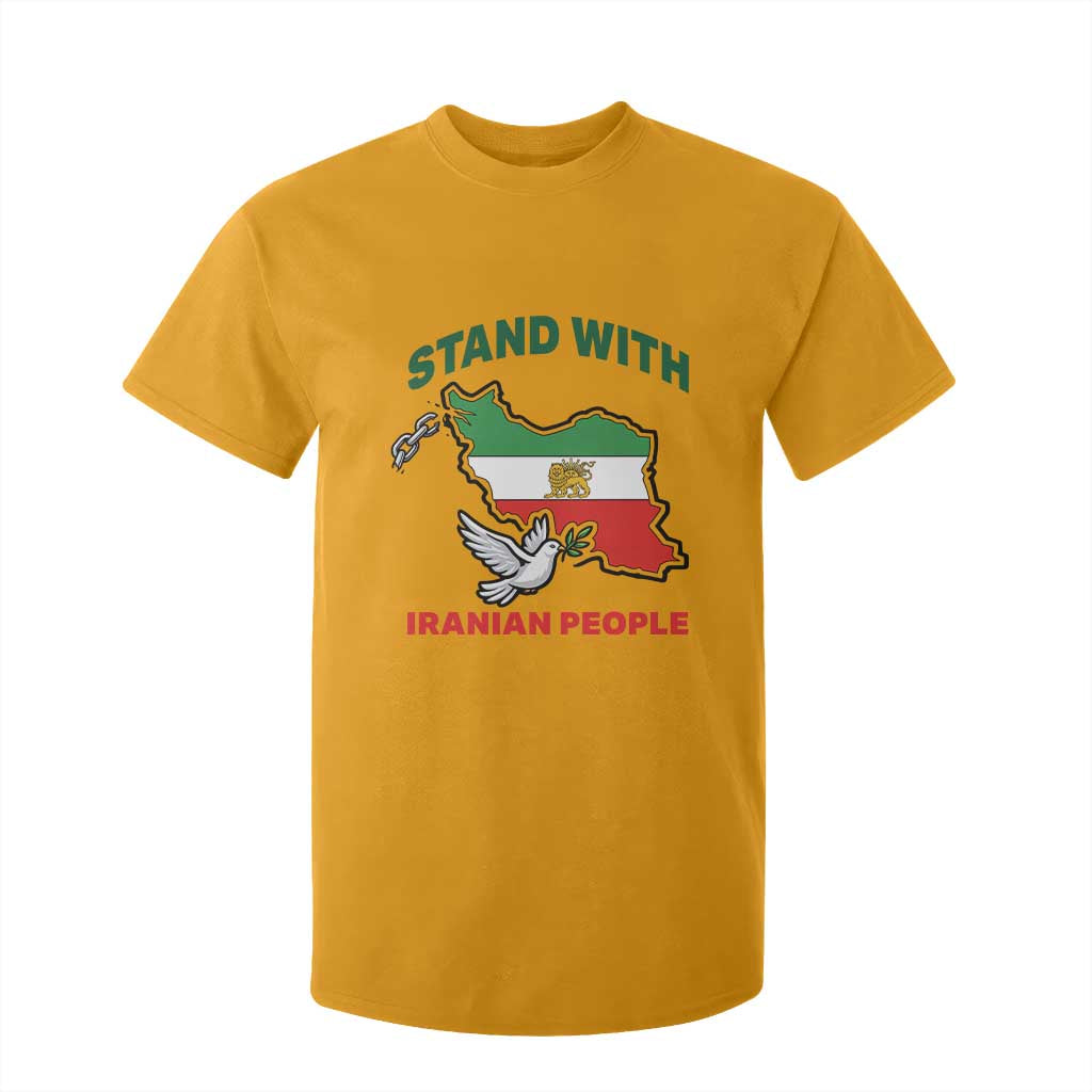 Stand With Iranian People Peace Dove T Shirt For Kid Iran Map Flag Freedom Human Rights Support TS02 Gold Print Your Wear