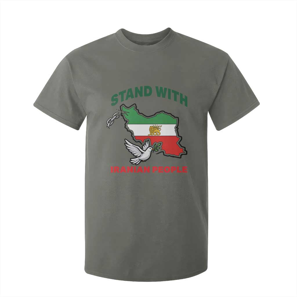 Stand With Iranian People Peace Dove T Shirt For Kid Iran Map Flag Freedom Human Rights Support TS02 Military Green Print Your Wear