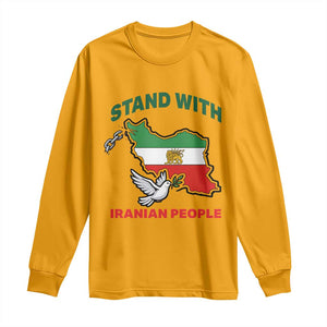 Stand With Iranian People Peace Dove Long Sleeve Shirt Iran Map Flag Freedom Human Rights Support TS02 Gold Print Your Wear