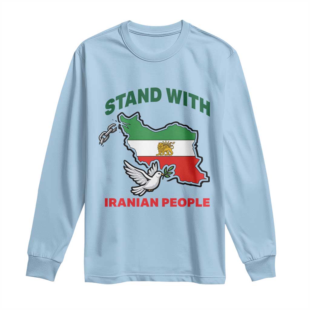 Stand With Iranian People Peace Dove Long Sleeve Shirt Iran Map Flag Freedom Human Rights Support TS02 Light Blue Print Your Wear
