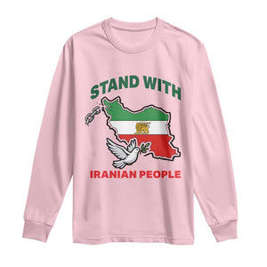 Stand With Iranian People Peace Dove Long Sleeve Shirt Iran Map Flag Freedom Human Rights Support TS02 Light Pink Print Your Wear