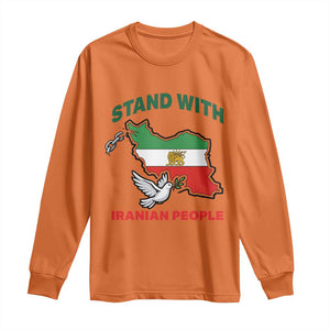 Stand With Iranian People Peace Dove Long Sleeve Shirt Iran Map Flag Freedom Human Rights Support TS02 Orange Print Your Wear