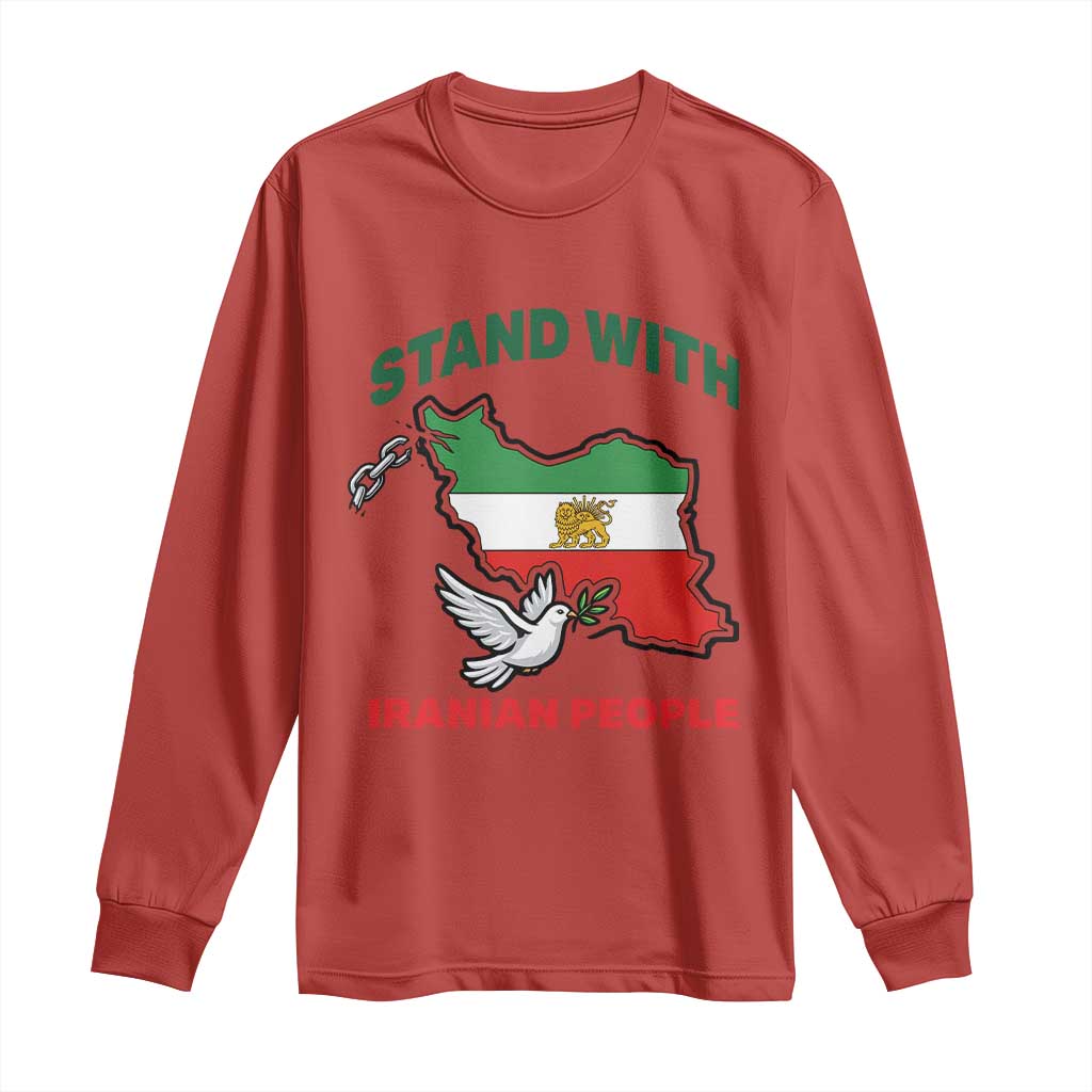 Stand With Iranian People Peace Dove Long Sleeve Shirt Iran Map Flag Freedom Human Rights Support TS02 Red Print Your Wear