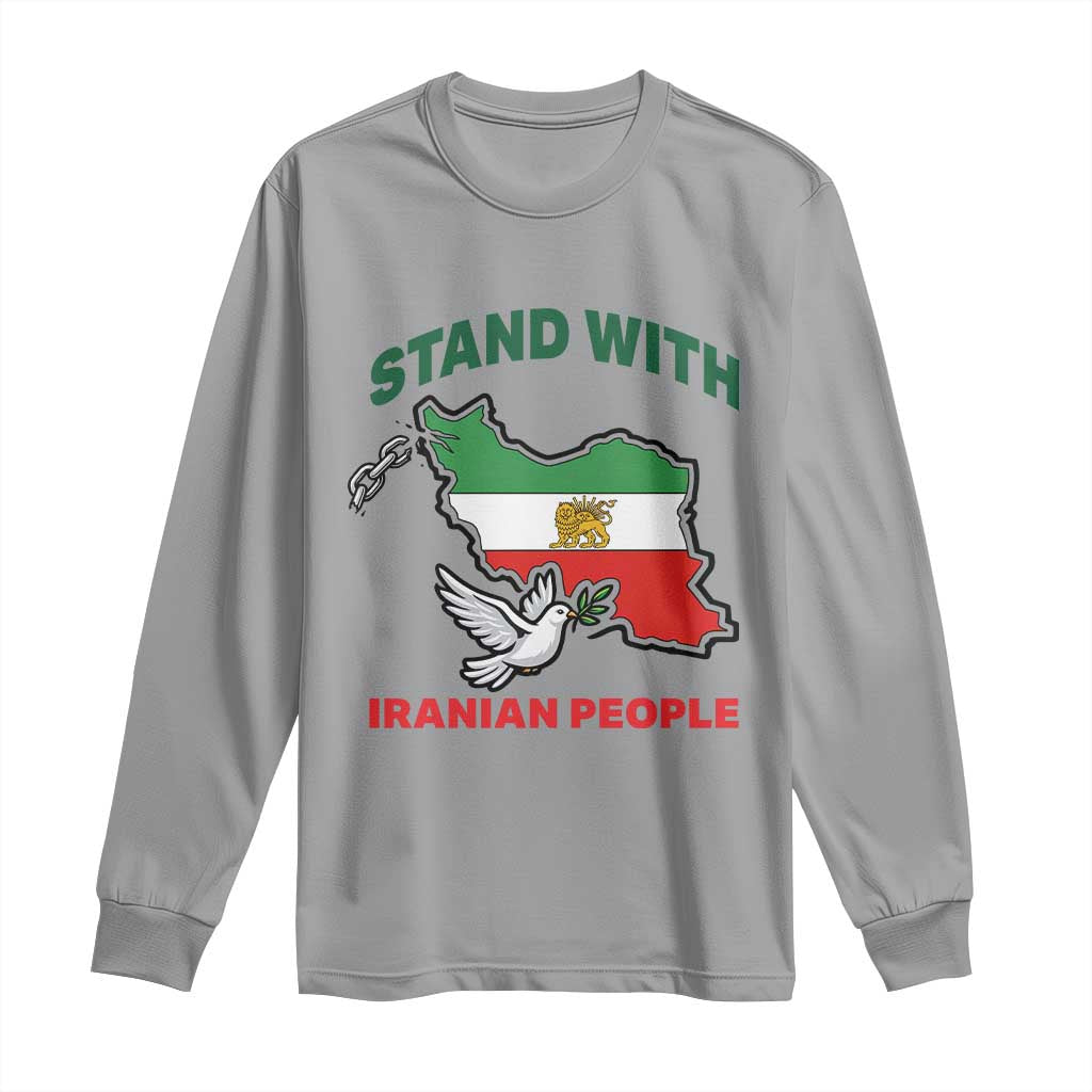 Stand With Iranian People Peace Dove Long Sleeve Shirt Iran Map Flag Freedom Human Rights Support TS02 Sport Gray Print Your Wear