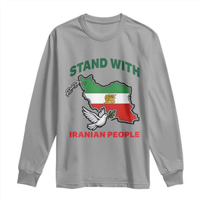 Stand With Iranian People Peace Dove Long Sleeve Shirt Iran Map Flag Freedom Human Rights Support TS02 Sport Gray Print Your Wear