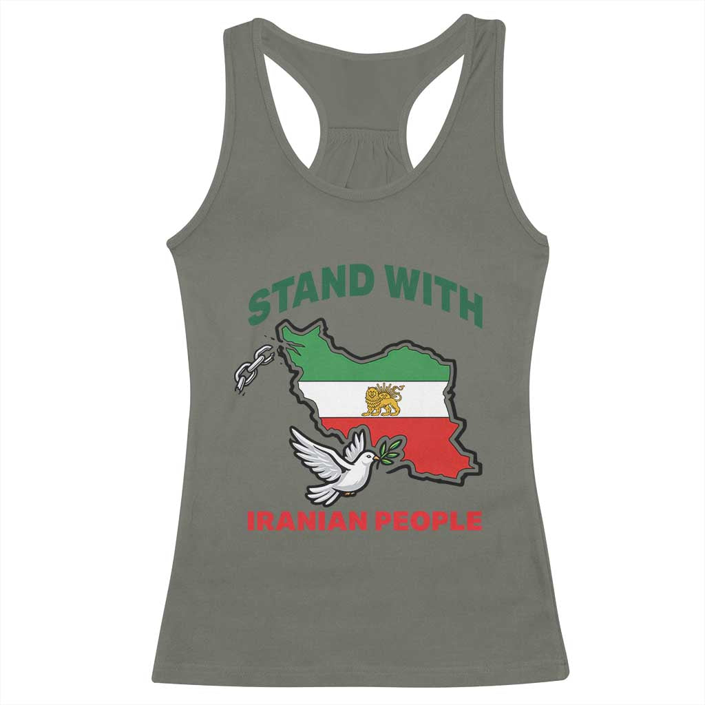 Stand With Iranian People Peace Dove Racerback Tank Top Iran Map Flag Freedom Human Rights Support TS02 Military Green Print Your Wear