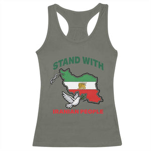 Stand With Iranian People Peace Dove Racerback Tank Top Iran Map Flag Freedom Human Rights Support TS02 Military Green Print Your Wear