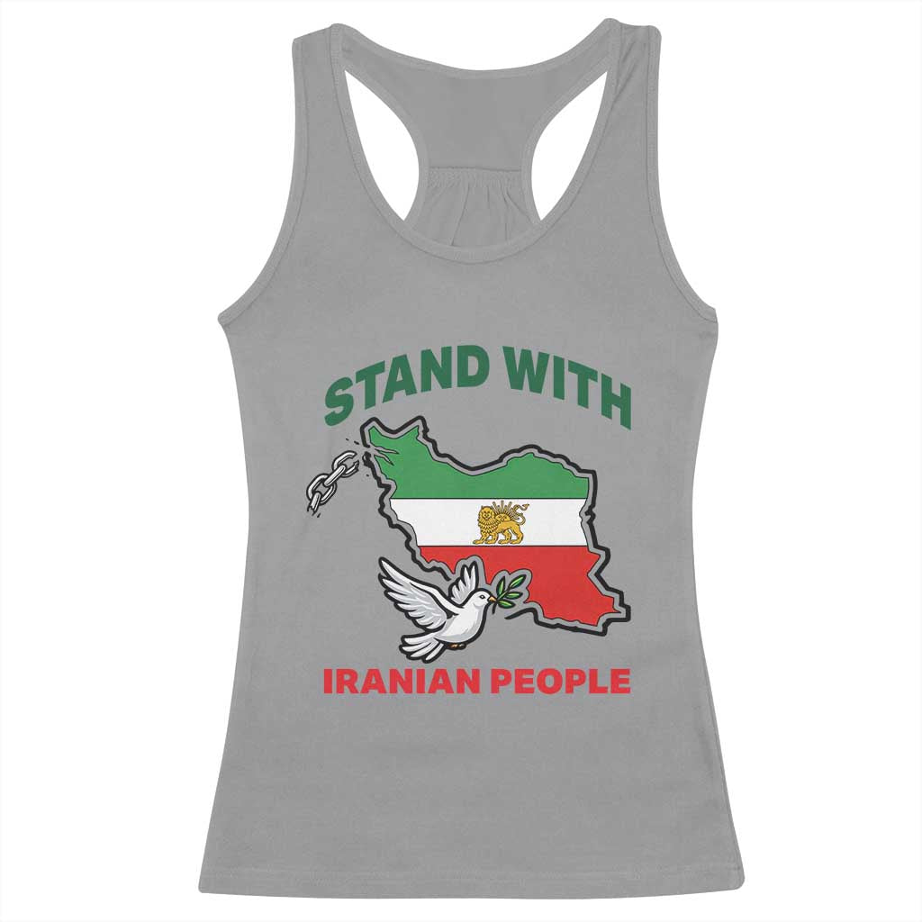 Stand With Iranian People Peace Dove Racerback Tank Top Iran Map Flag Freedom Human Rights Support TS02 Sport Gray Print Your Wear