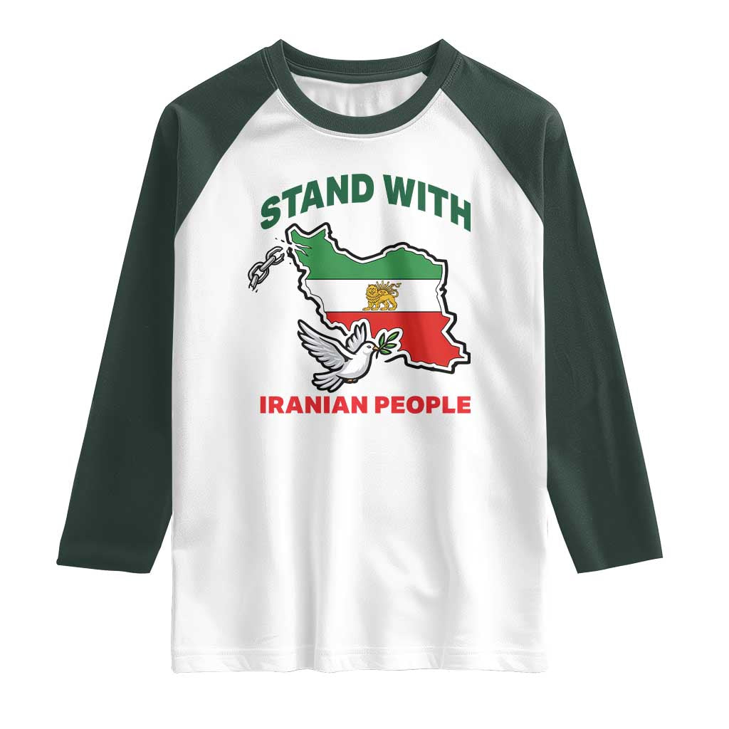 Stand With Iranian People Peace Dove Raglan Shirt Iran Map Flag Freedom Human Rights Support TS02 White Dark Forest Green Print Your Wear