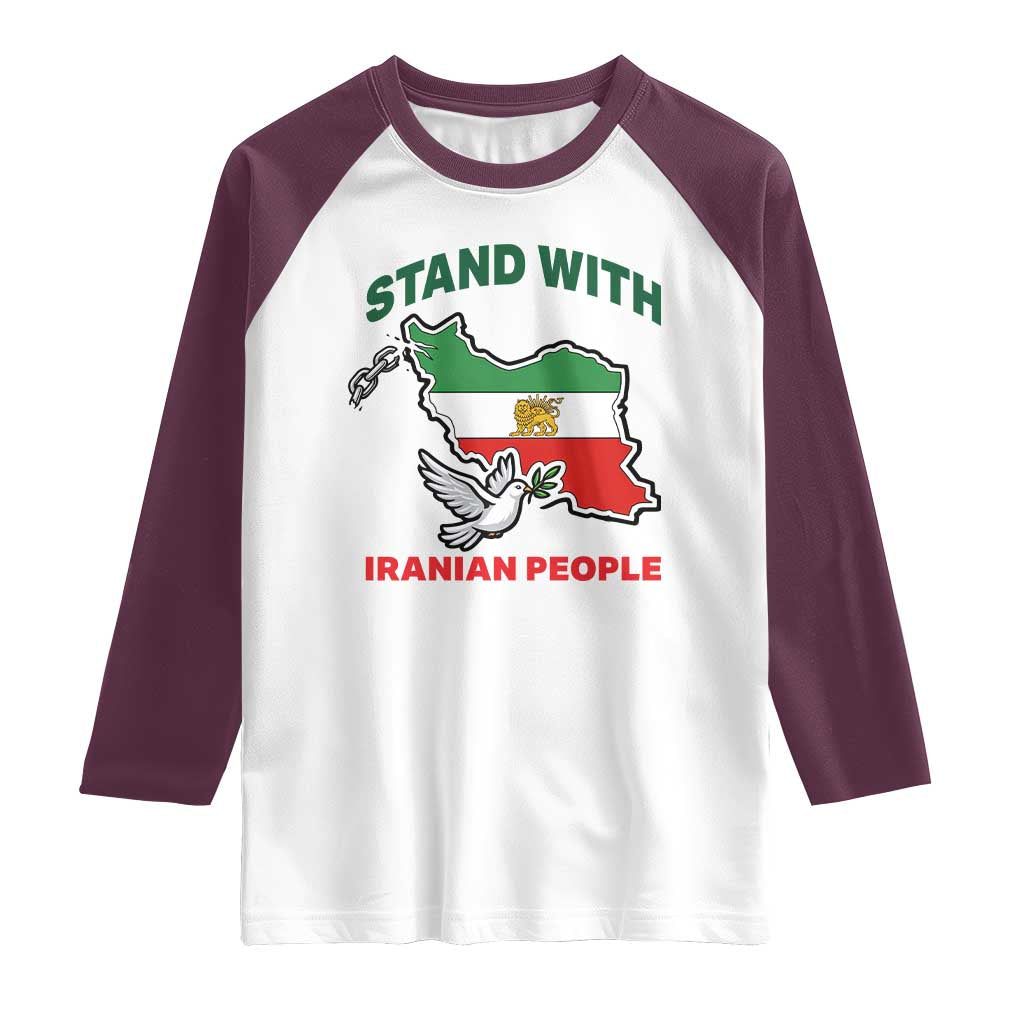Stand With Iranian People Peace Dove Raglan Shirt Iran Map Flag Freedom Human Rights Support TS02 White Maroon Print Your Wear