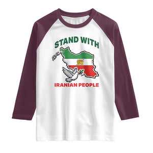 Stand With Iranian People Peace Dove Raglan Shirt Iran Map Flag Freedom Human Rights Support TS02 White Maroon Print Your Wear