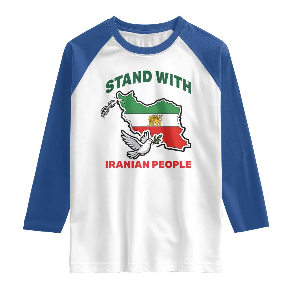 Stand With Iranian People Peace Dove Raglan Shirt Iran Map Flag Freedom Human Rights Support TS02 White Royal Print Your Wear