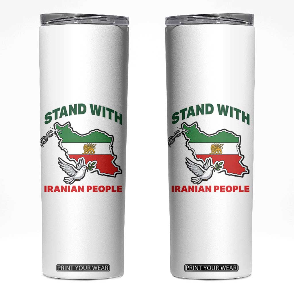 Stand With Iranian People Peace Dove Skinny Tumbler Iran Map Flag Freedom Human Rights Support TS02 White Print Your Wear