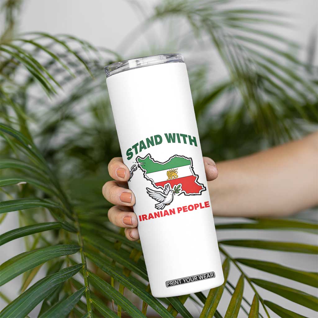 Stand With Iranian People Peace Dove Skinny Tumbler Iran Map Flag Freedom Human Rights Support TS02 Print Your Wear