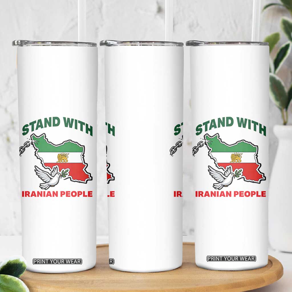 Stand With Iranian People Peace Dove Skinny Tumbler Iran Map Flag Freedom Human Rights Support TS02 Print Your Wear