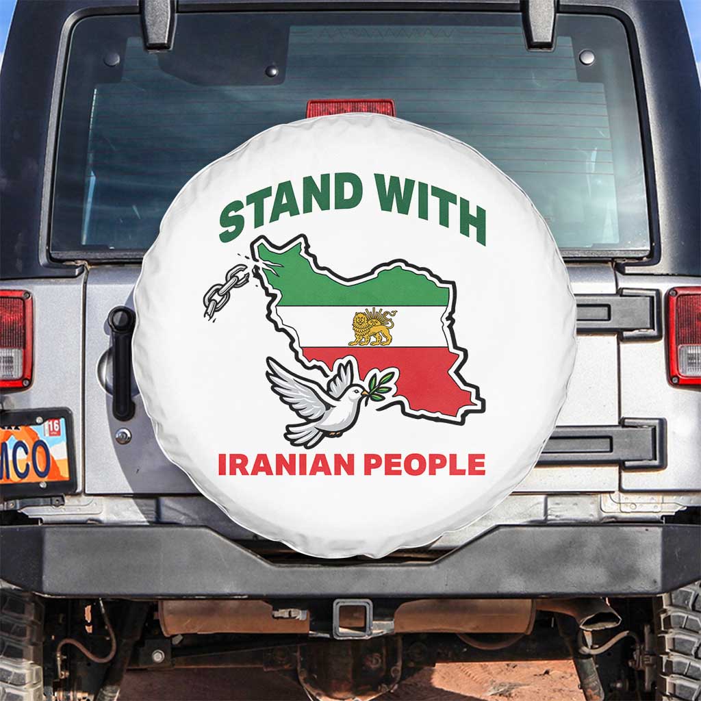 Stand With Iranian People Peace Dove Spare Tire Cover Iran Map Flag Freedom Human Rights Support TS02 No hole White Print Your Wear