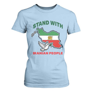 Stand With Iranian People Peace Dove T Shirt For Women Iran Map Flag Freedom Human Rights Support TS02 Light Blue Print Your Wear