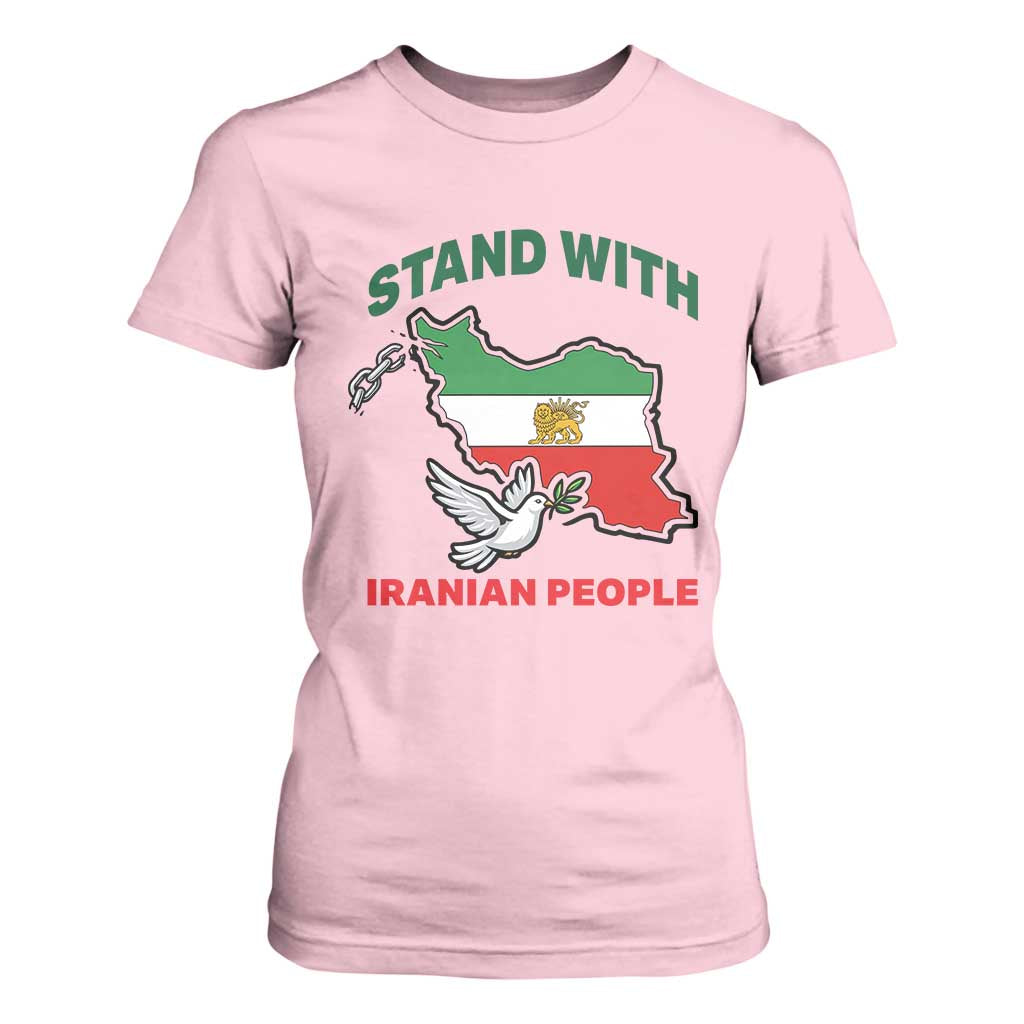 Stand With Iranian People Peace Dove T Shirt For Women Iran Map Flag Freedom Human Rights Support TS02 Light Pink Print Your Wear