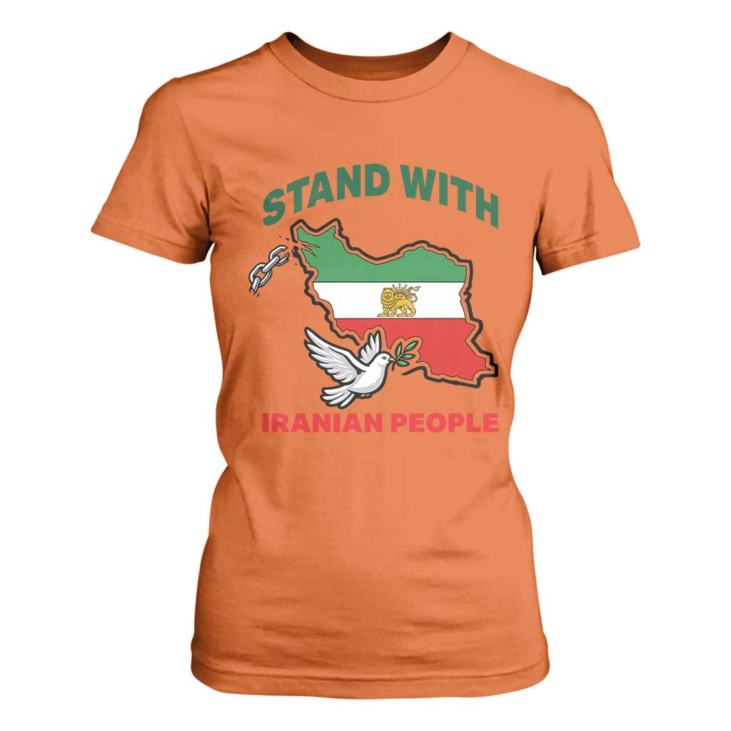 Stand With Iranian People Peace Dove T Shirt For Women Iran Map Flag Freedom Human Rights Support TS02 Orange Print Your Wear