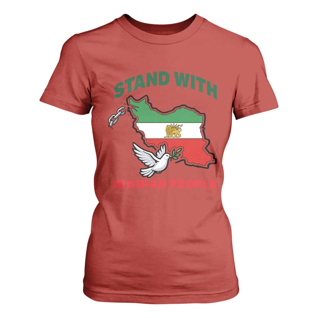 Stand With Iranian People Peace Dove T Shirt For Women Iran Map Flag Freedom Human Rights Support TS02 Red Print Your Wear