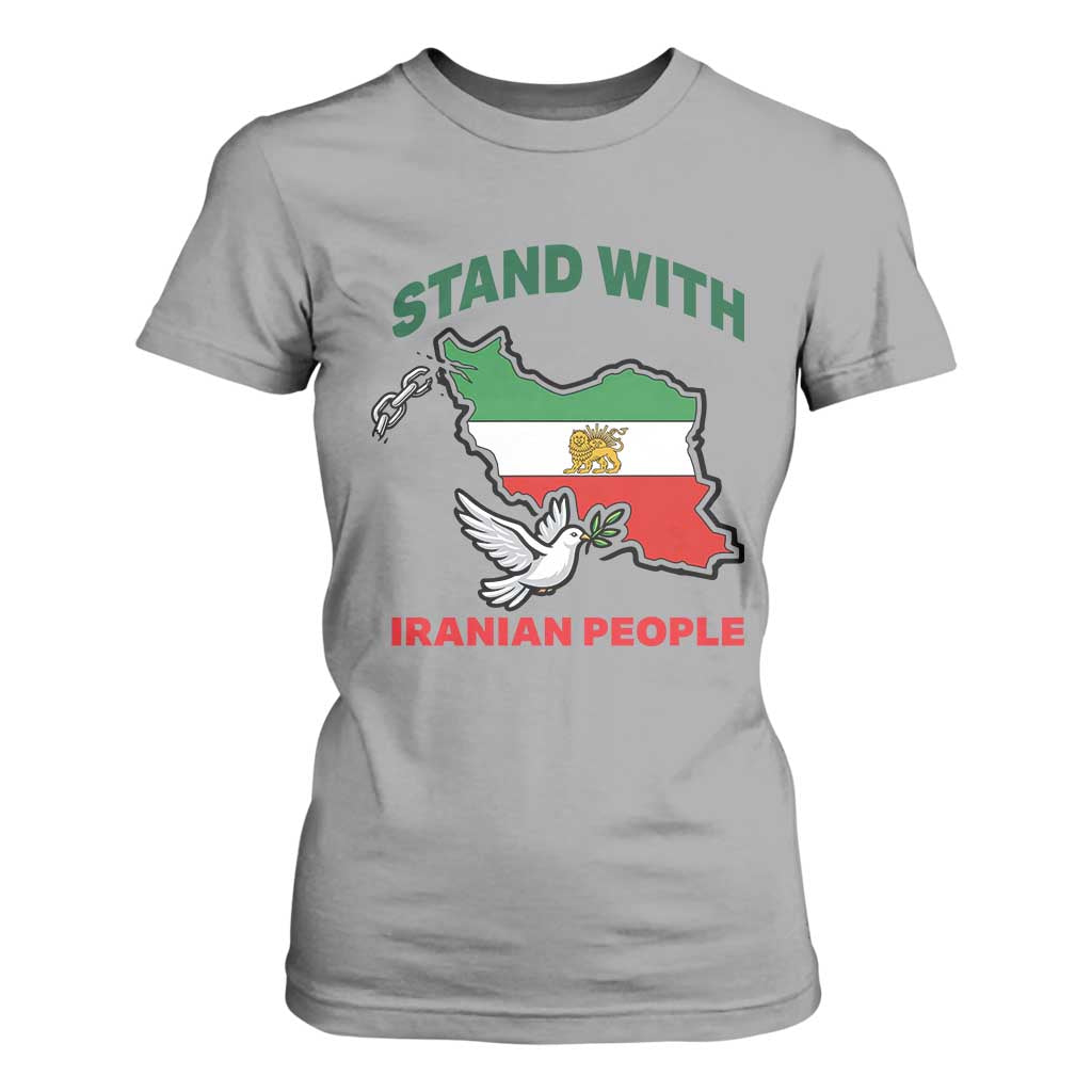 Stand With Iranian People Peace Dove T Shirt For Women Iran Map Flag Freedom Human Rights Support TS02 Sport Gray Print Your Wear
