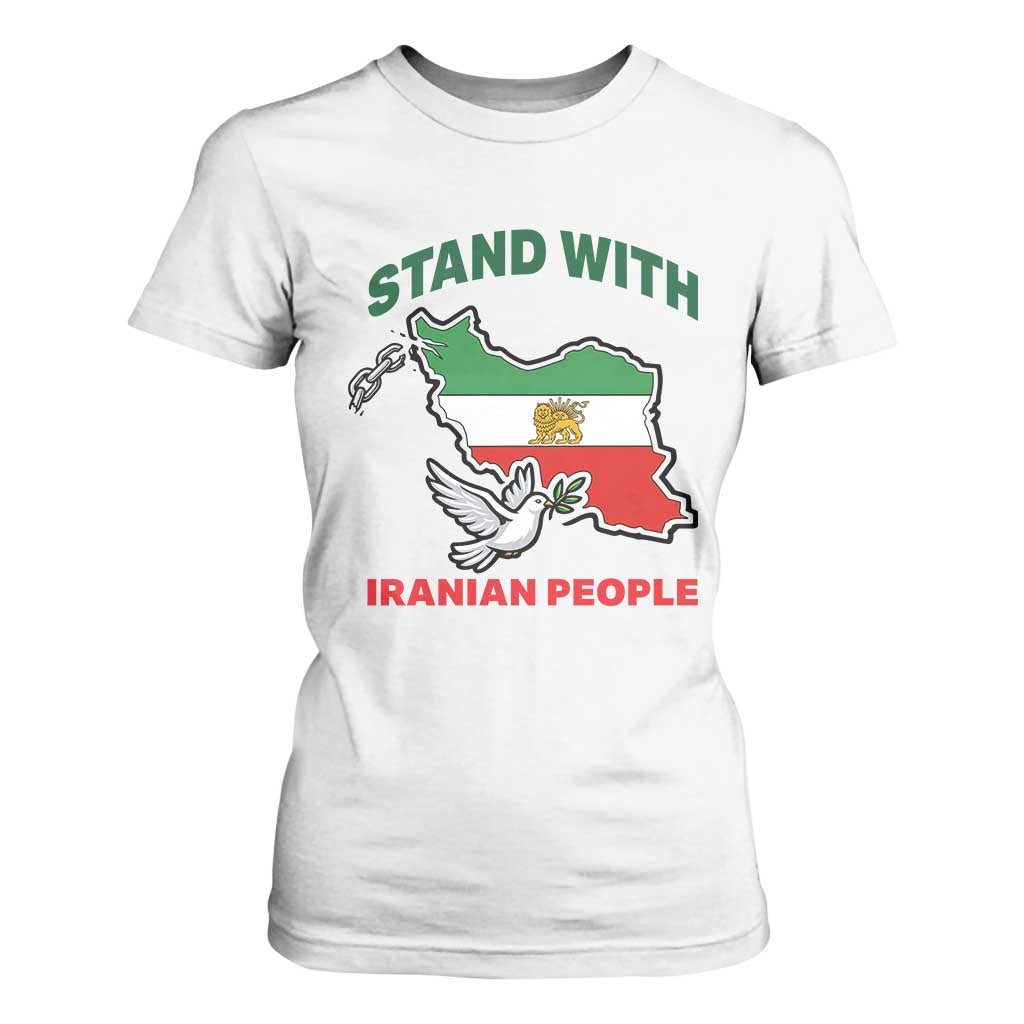 Stand With Iranian People Peace Dove T Shirt For Women Iran Map Flag Freedom Human Rights Support TS02 White Print Your Wear