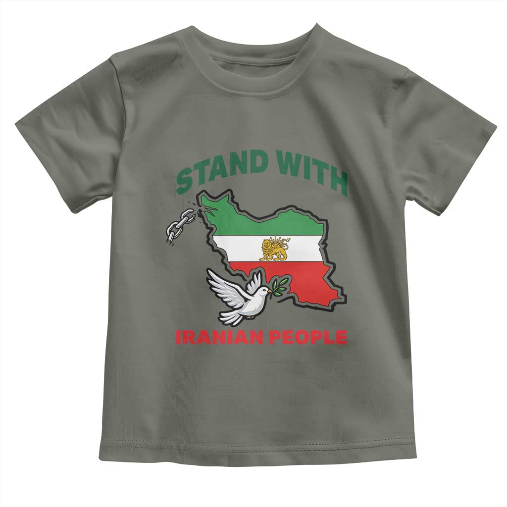 Stand With Iranian People Peace Dove Toddler T Shirt Iran Map Flag Freedom Human Rights Support TS02 Military Green Print Your Wear