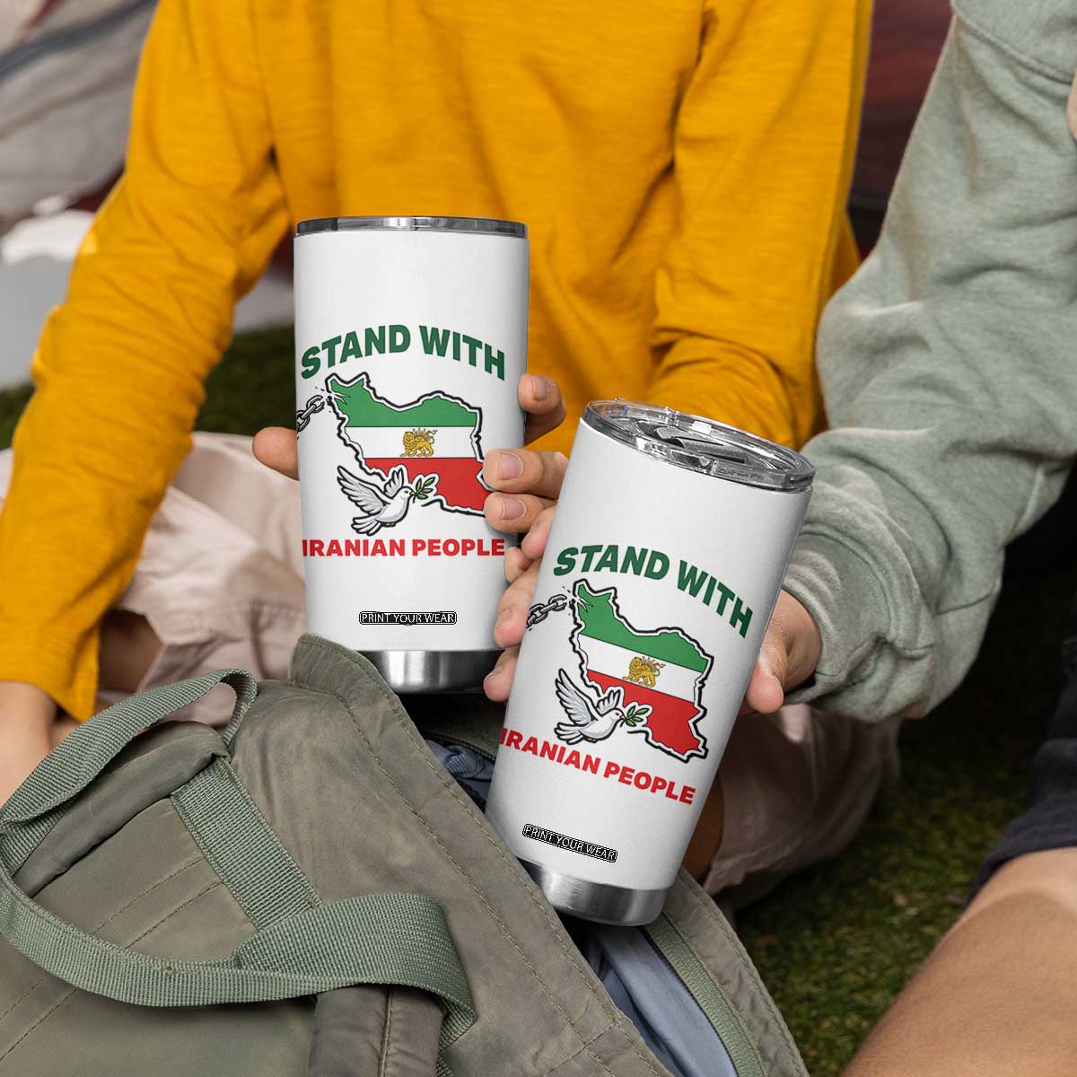 Stand With Iranian People Peace Dove Tumbler Cup Iran Map Flag Freedom Human Rights Support TS02 Print Your Wear