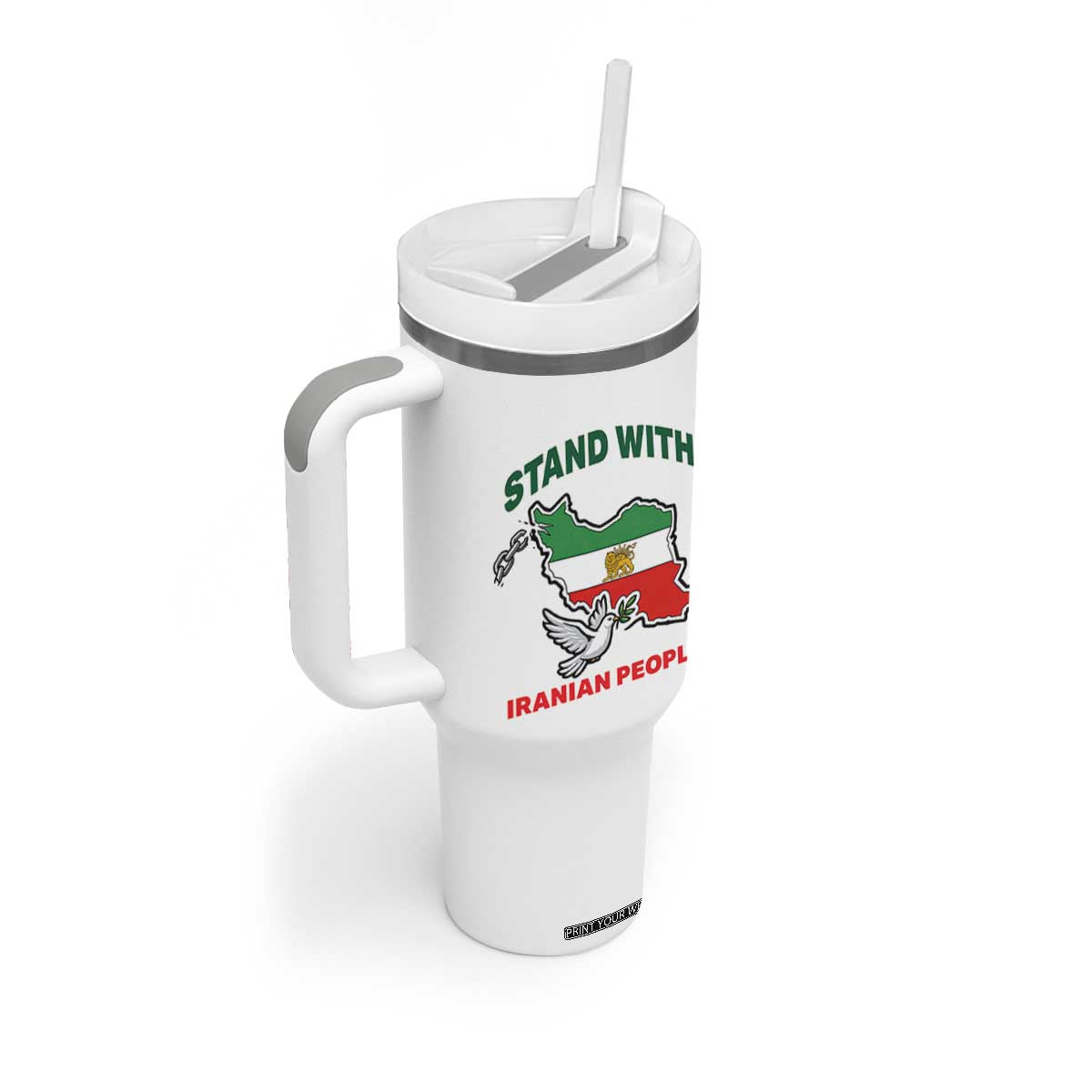 Stand With Iranian People Peace Dove Tumbler With Handle Iran Map Flag Freedom Human Rights Support TS02 Print Your Wear