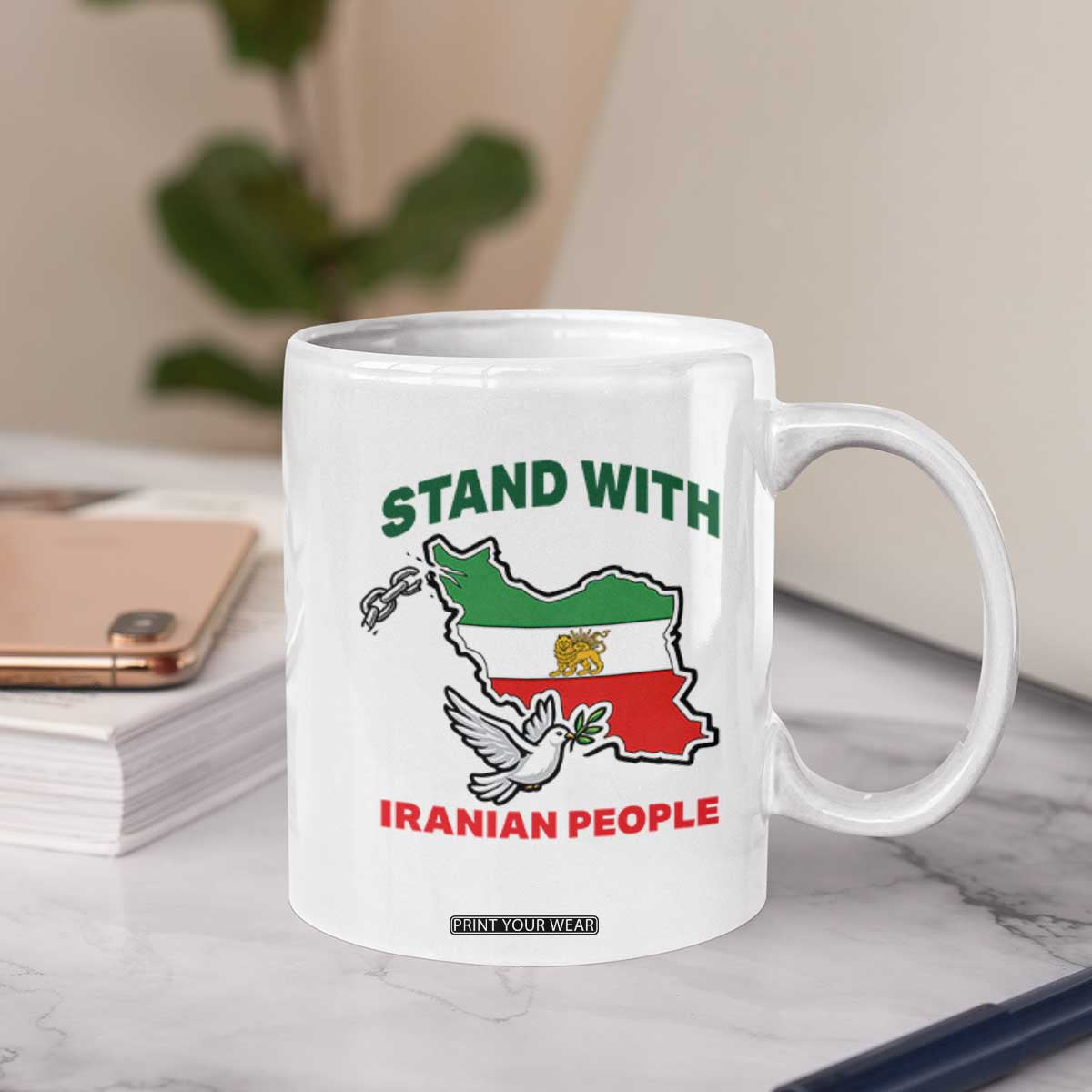 Stand With Iranian People Peace Dove Coffee Mug Iran Map Flag Freedom Human Rights Support TS02 Print Your Wear