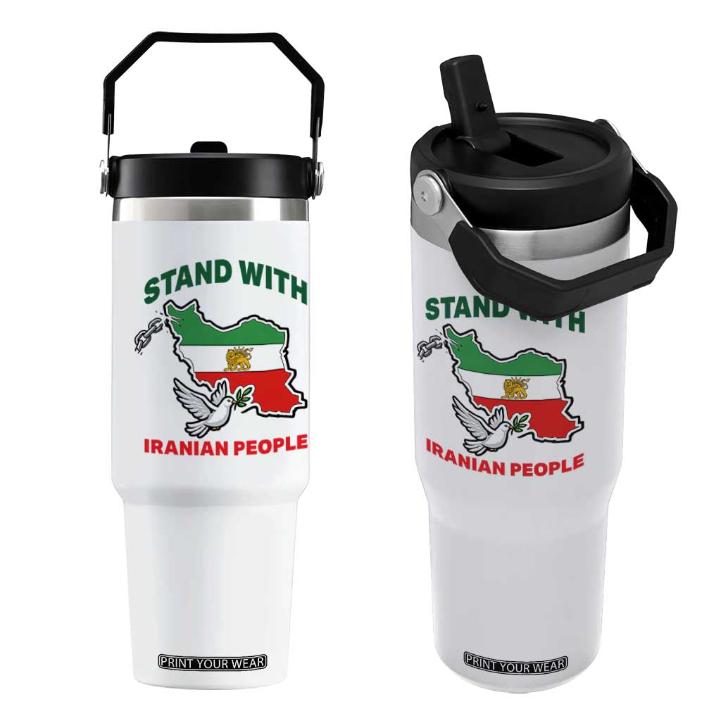 Stand With Iranian People Peace Dove Flip Straw Tumbler Iran Map Flag Freedom Human Rights Support TS02 One Size: 30 oz White Print Your Wear