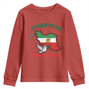 Stand With Iranian People Peace Dove Youth Sweatshirt Iran Map Flag Freedom Human Rights Support TS02 Red Print Your Wear