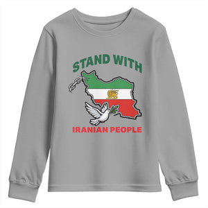Stand With Iranian People Peace Dove Youth Sweatshirt Iran Map Flag Freedom Human Rights Support TS02 Sport Gray Print Your Wear