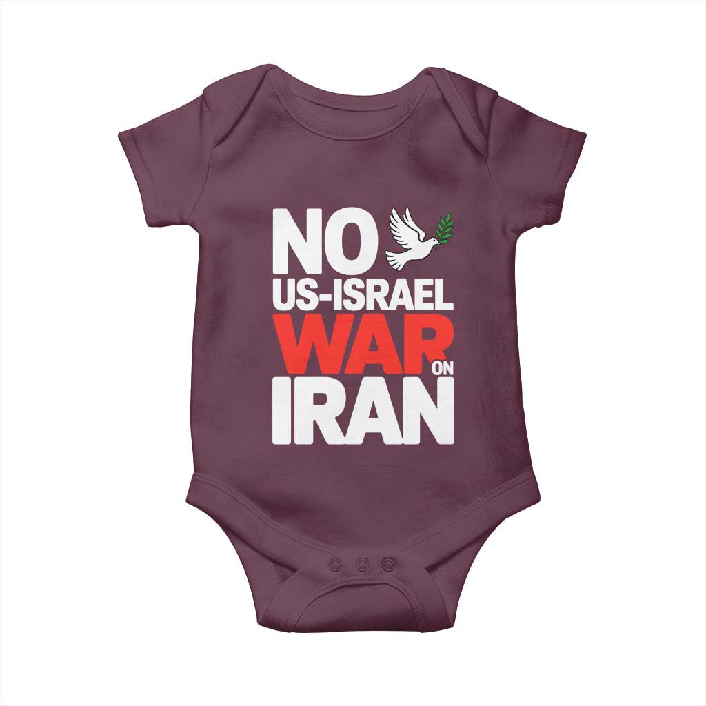 No US Israel War On Iran Baby Onesie Anti War Peace Dove TS02 Maroon Print Your Wear