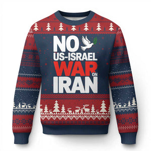 No US Israel War On Iran Ugly Christmas Sweater Anti War Peace Dove TS02 Navy Red Print Your Wear