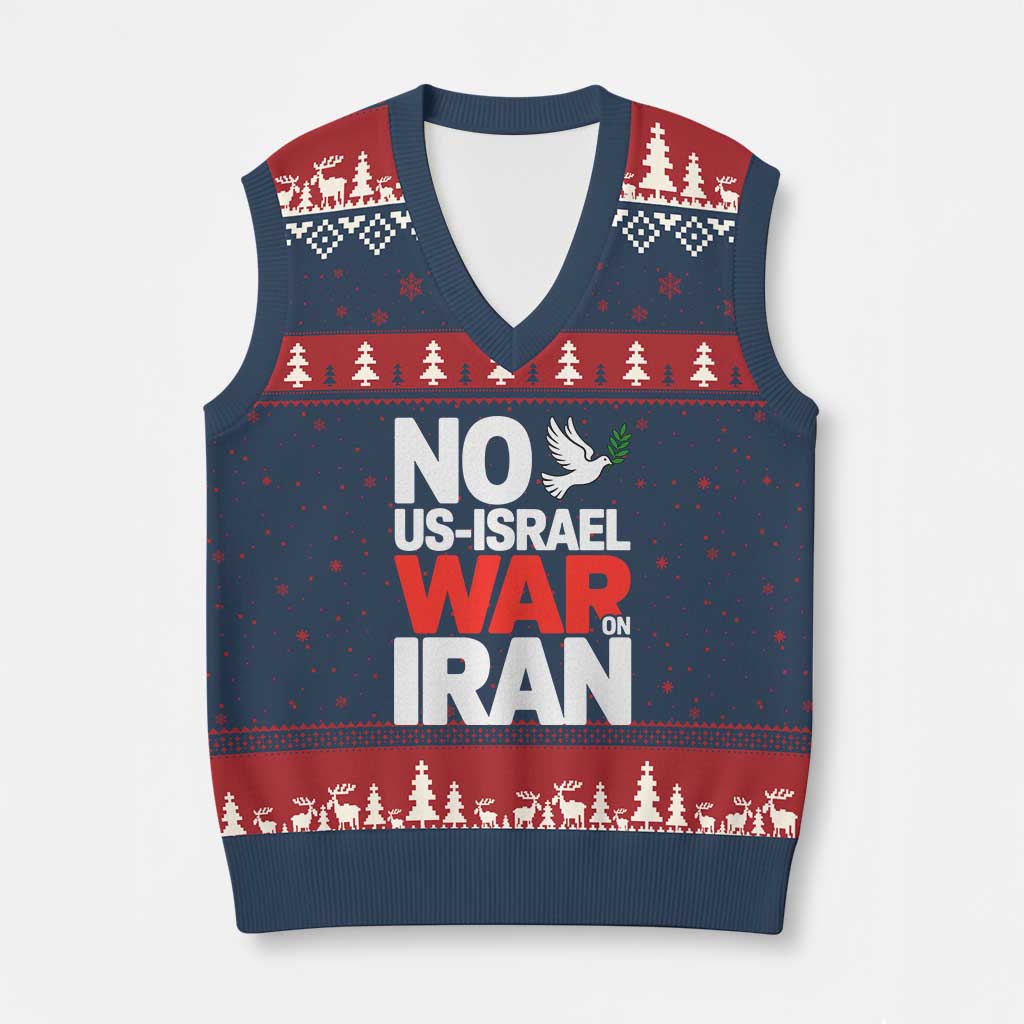 No US Israel War On Iran V-Neck Knit Sweater Vest Anti War Peace Dove TS02 Navy Red Print Your Wear