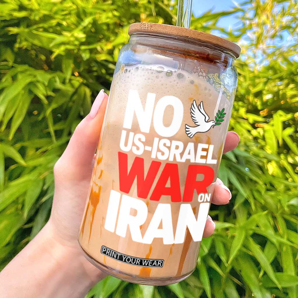 No US Israel War On Iran Glass Can Anti War Peace Dove TS02 Black Print Your Wear