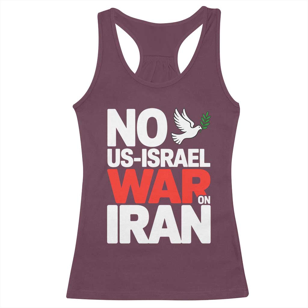 No US Israel War On Iran Racerback Tank Top Anti War Peace Dove TS02 Maroon Print Your Wear