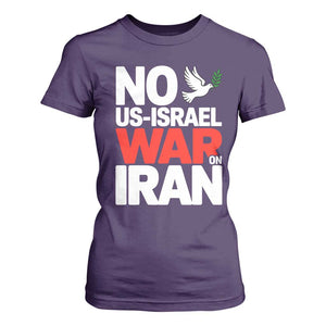 No US Israel War On Iran T Shirt For Women Anti War Peace Dove TS02 Purple Print Your Wear