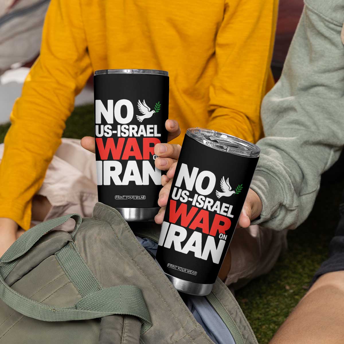No US Israel War On Iran Tumbler Cup Anti War Peace Dove TS02 Print Your Wear