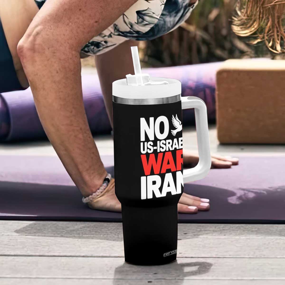 No US Israel War On Iran Tumbler With Handle Anti War Peace Dove TS02 Print Your Wear