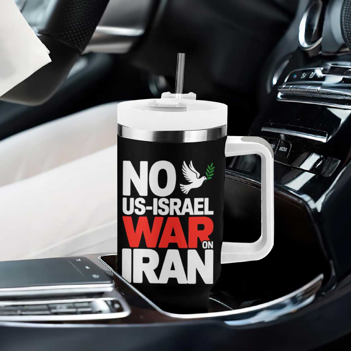 No US Israel War On Iran Tumbler With Handle Anti War Peace Dove TS02 Print Your Wear