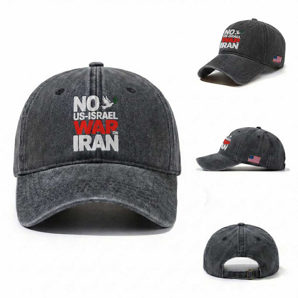 No US Israel War On Iran Washed Cotton Baseball Cap Anti War Peace Dove TS02 Washed Cap Universal Fit Dark Gray Print Your Wear